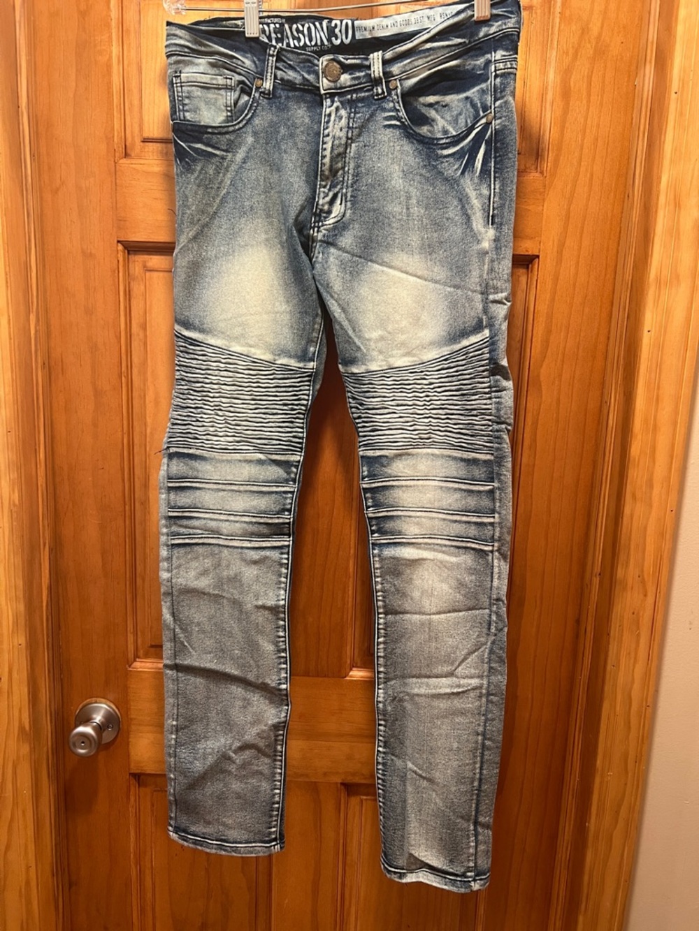 Light Blue Moto Skinny Jeans for Men